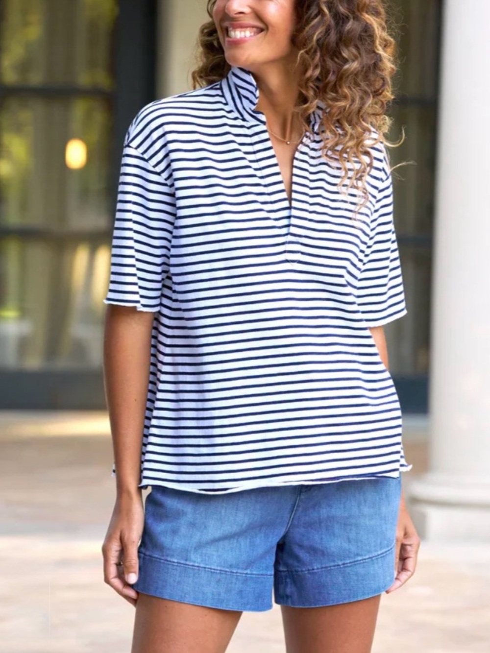 FRANK & EILEEN Patty Popover French Navy Stripe Quiet Luxury Minimalist 
Size XS